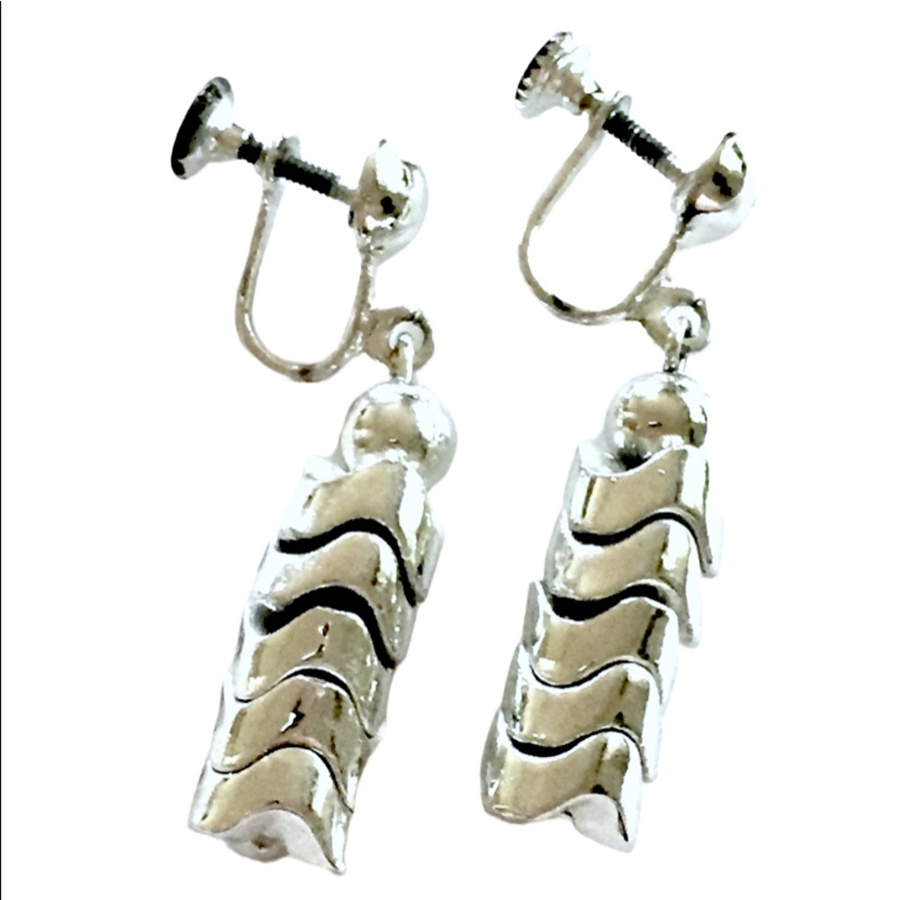 Silver Modernist Dangle Earrings Vintage